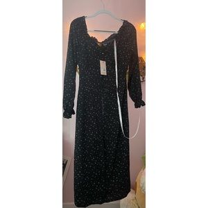 Petite Black Ditsy Print Milkmaid Dress - Misguided UK 10/US6 NEVER WORN W TAGS